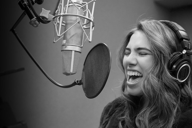 School of Rock student recording a song